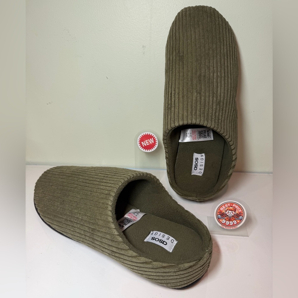 NWTO ASOS - Size 10 - Men’s Mule Slipper Khaki Green Cord Shoes